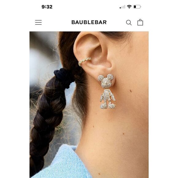 Baublebar disney 3d brushed gold statement drop earrings- mickey mouse nwt - Picture 2 of 6